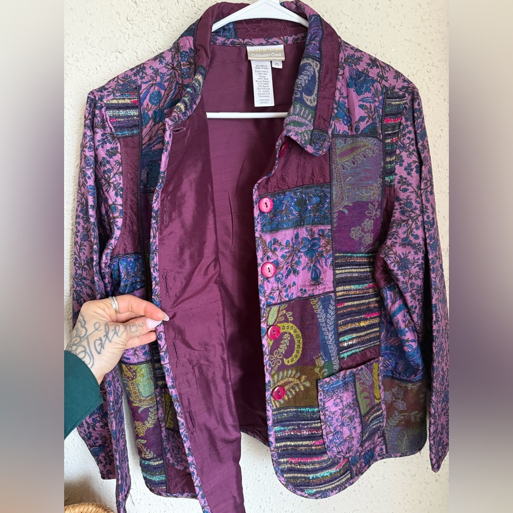 Patchwork Floral Button Up Silk and Wool Jacket - image 2